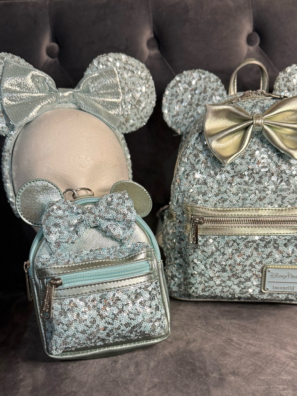 Loungefly x Disney Sequin Mini Backpack, wristlet pouch, & Ear Headband Set
